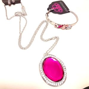 Long Gem Necklace with Bracelet set